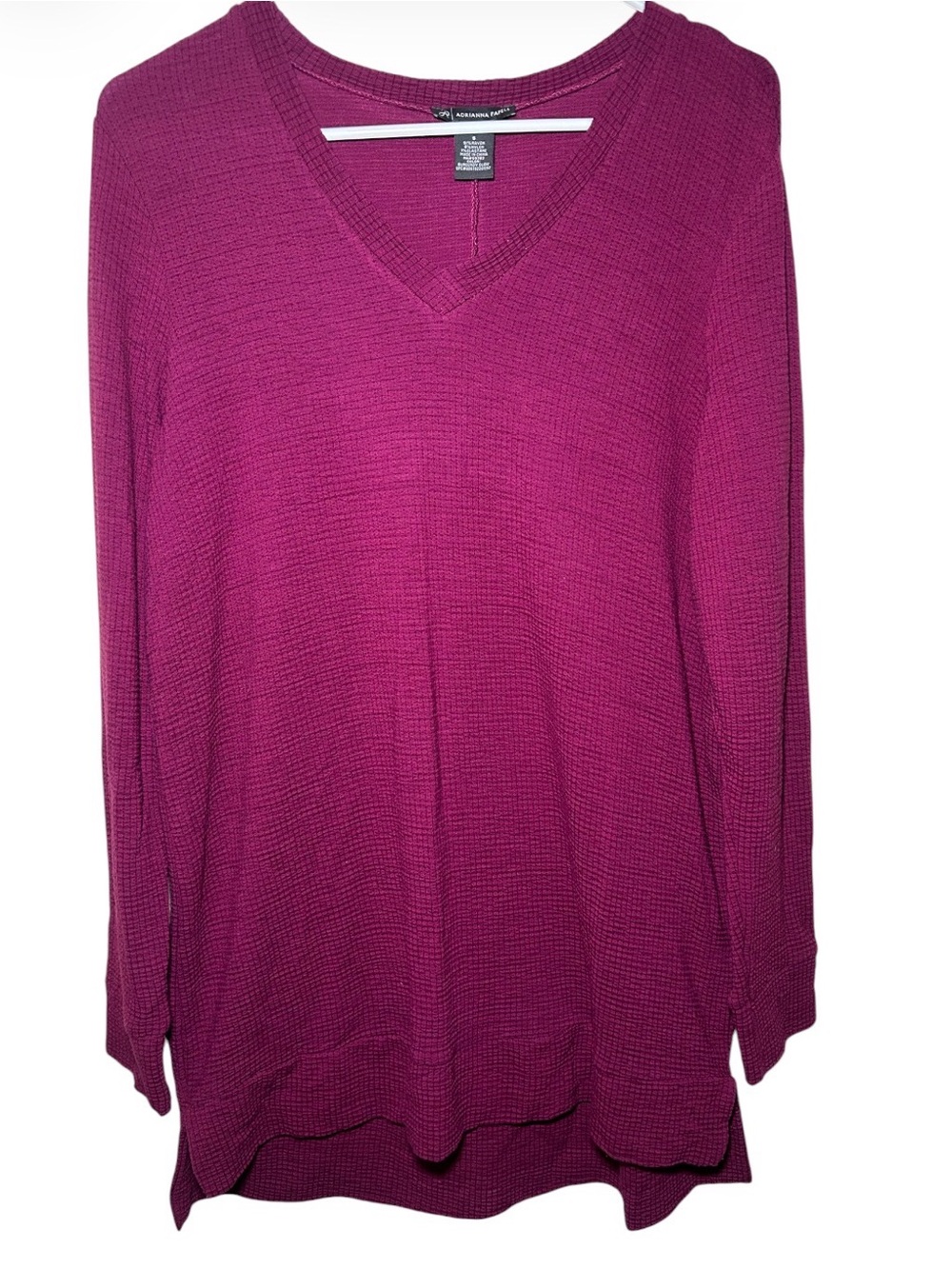 Adrianna Papell Women's V-Neck Waffle Knit Sweater Berry Long Sleeve Flowy Casua